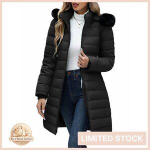 Women's Winter Puffer Coat Thick Fleece Lined Hooded Parka Slim Fit Elegant